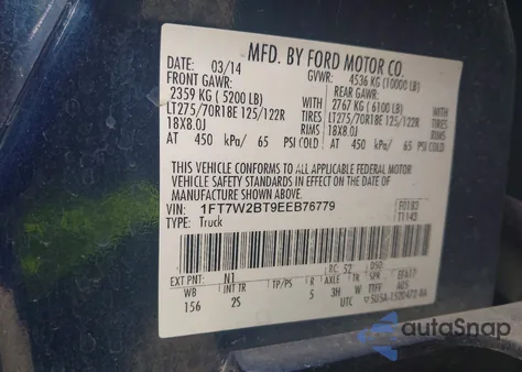 2014 Ford F-250 Xlt from USA, damaged, VIN 1FT7W2BT9EEB76779